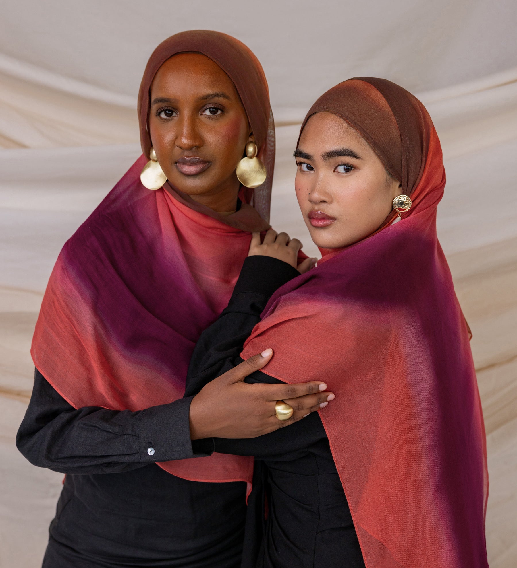 Ombre Rouge hijab by VELA, featuring bold colors and soft fabric for a stylish finish