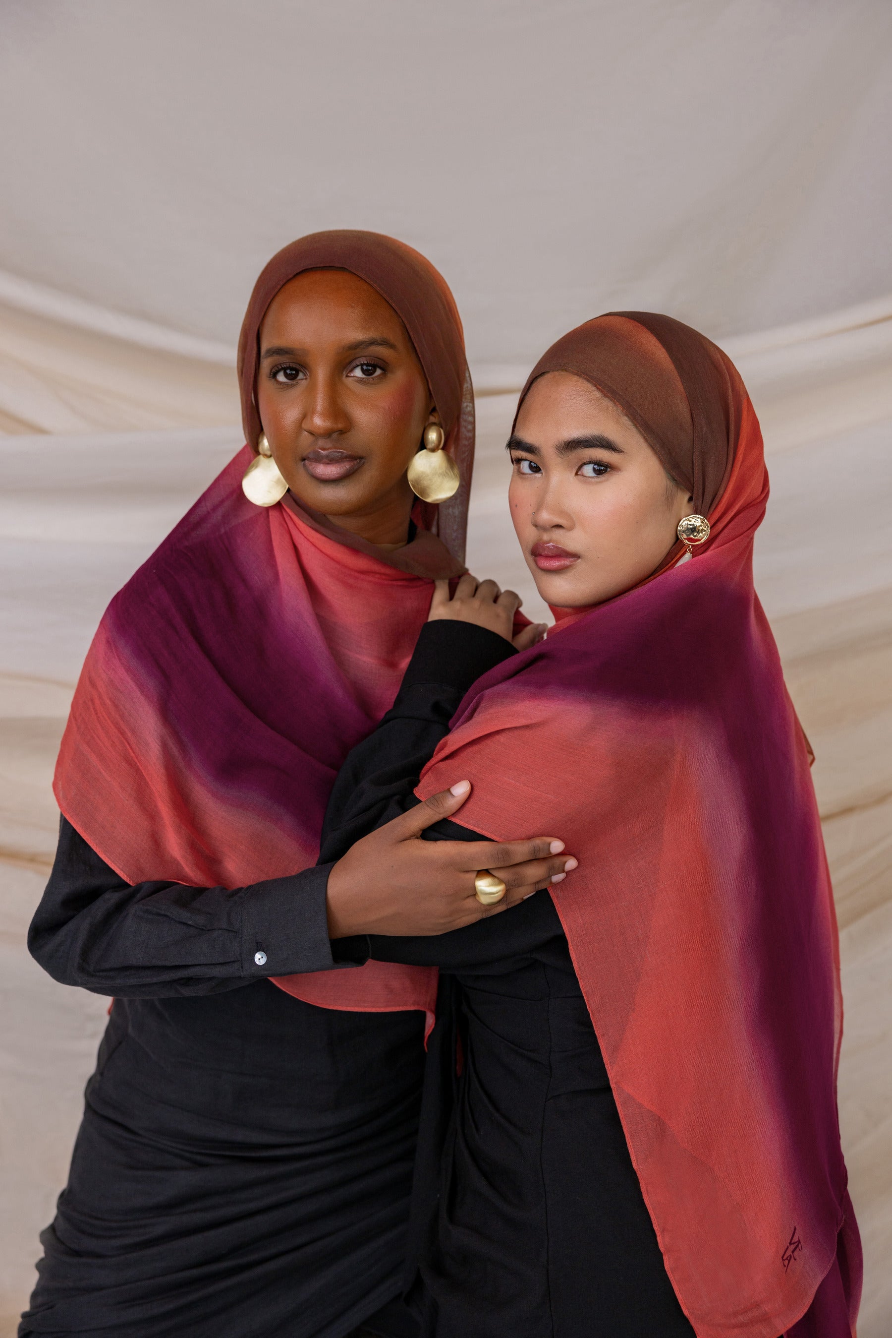 Ombre Rouge hijab by VELA, featuring bold colors and soft fabric for a stylish finish