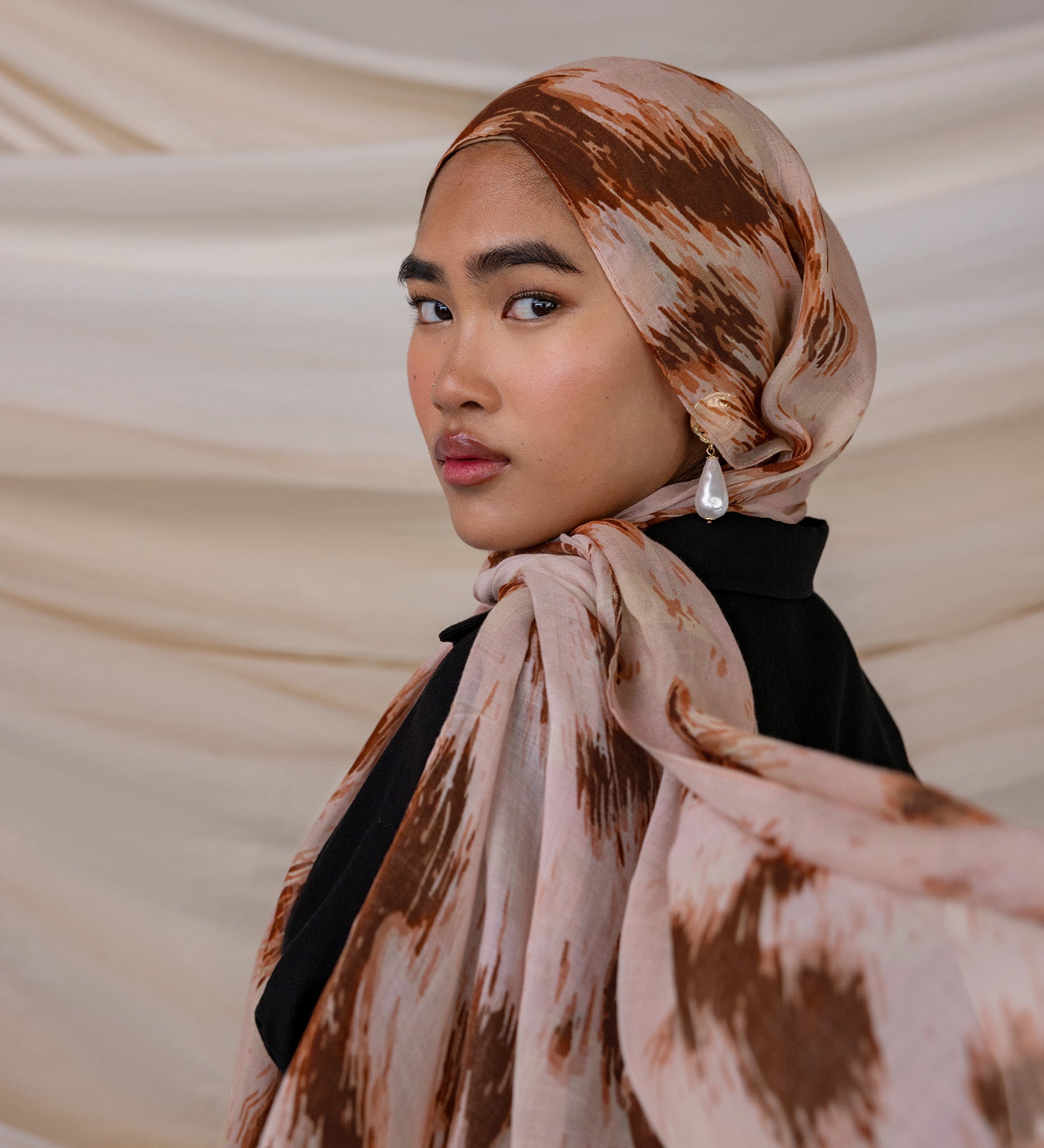 Cheetah Camo printed hijab by VELA, combining animal print and camo for a fun, edgy style