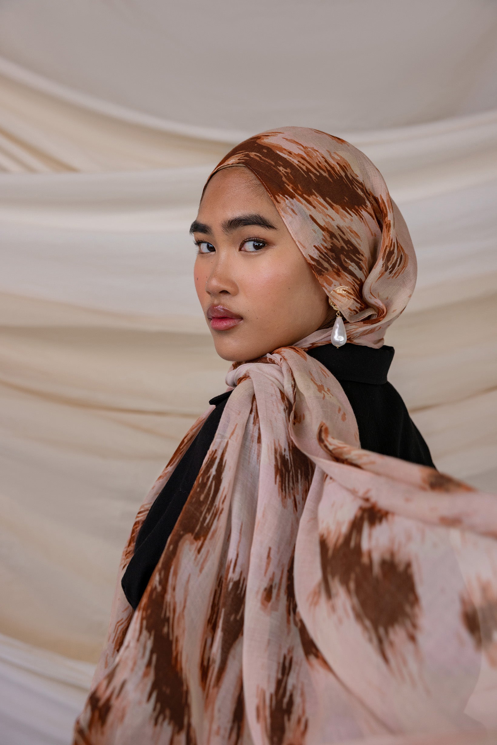 Cheetah Camo printed hijab by VELA, combining animal print and camo for a fun, edgy style