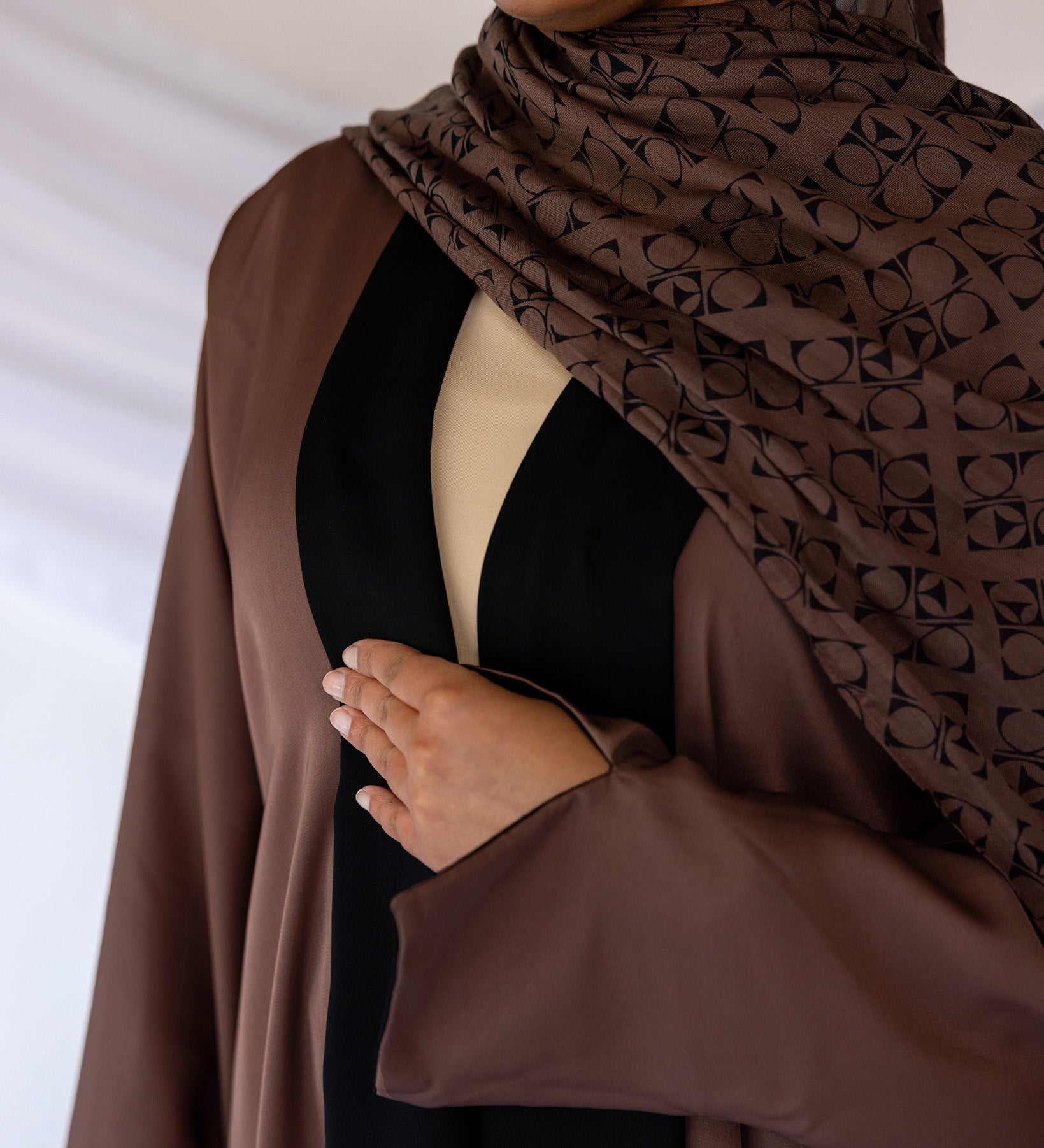 Modest abaya crafted from breathable fabric with two wearable sides for multiple looks