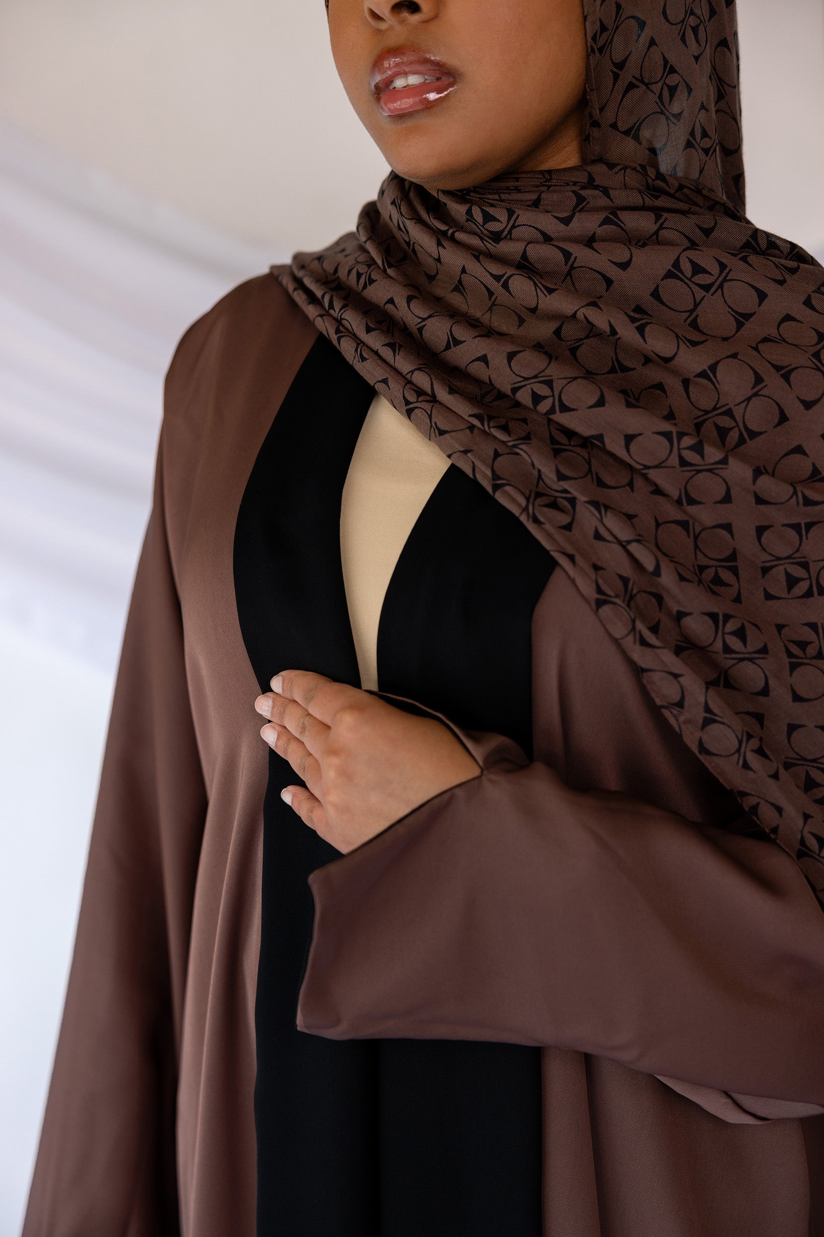 Modest abaya crafted from breathable fabric with two wearable sides for multiple looks
