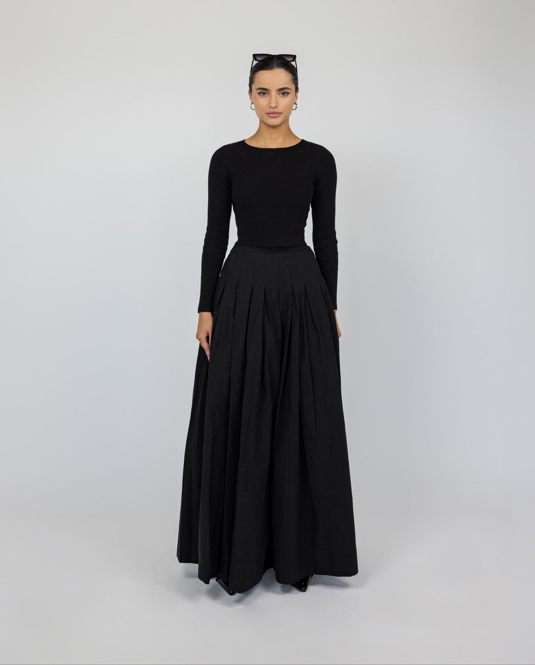 Full-length cotton skirt with defined pleats and a graceful, floaty feel.