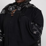 Flared sleeve abaya adorned with shimmering embellishments for a refined finish