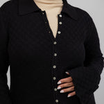Lightweight cardigan with checkered texture, perfect for layering and everyday wear.