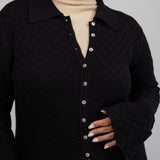 Lightweight cardigan with checkered texture, perfect for layering and everyday wear.