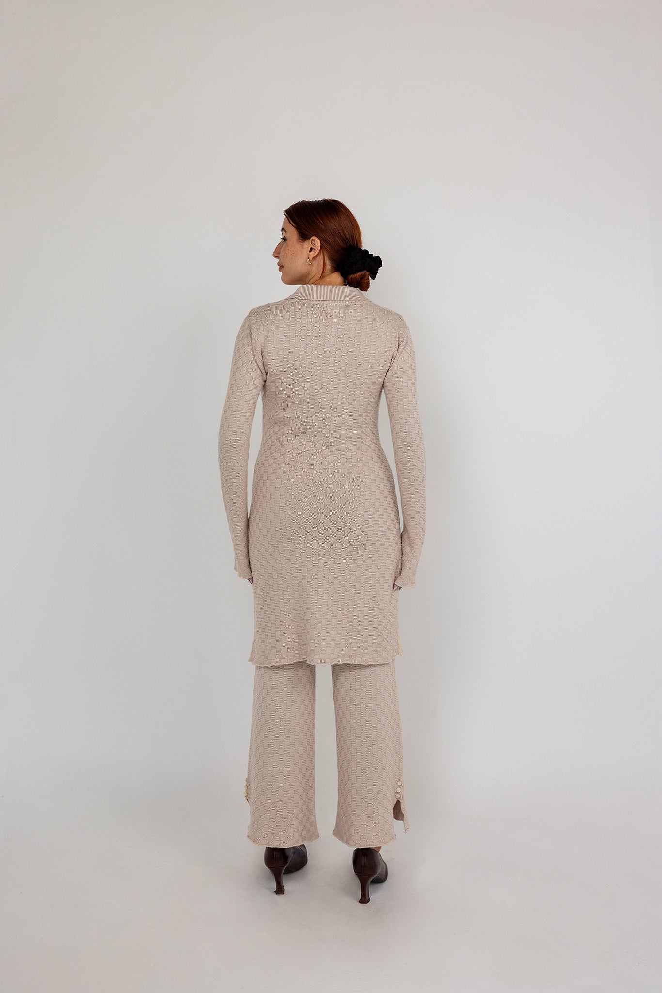 Tailored knit cardigan with subtle check detailing