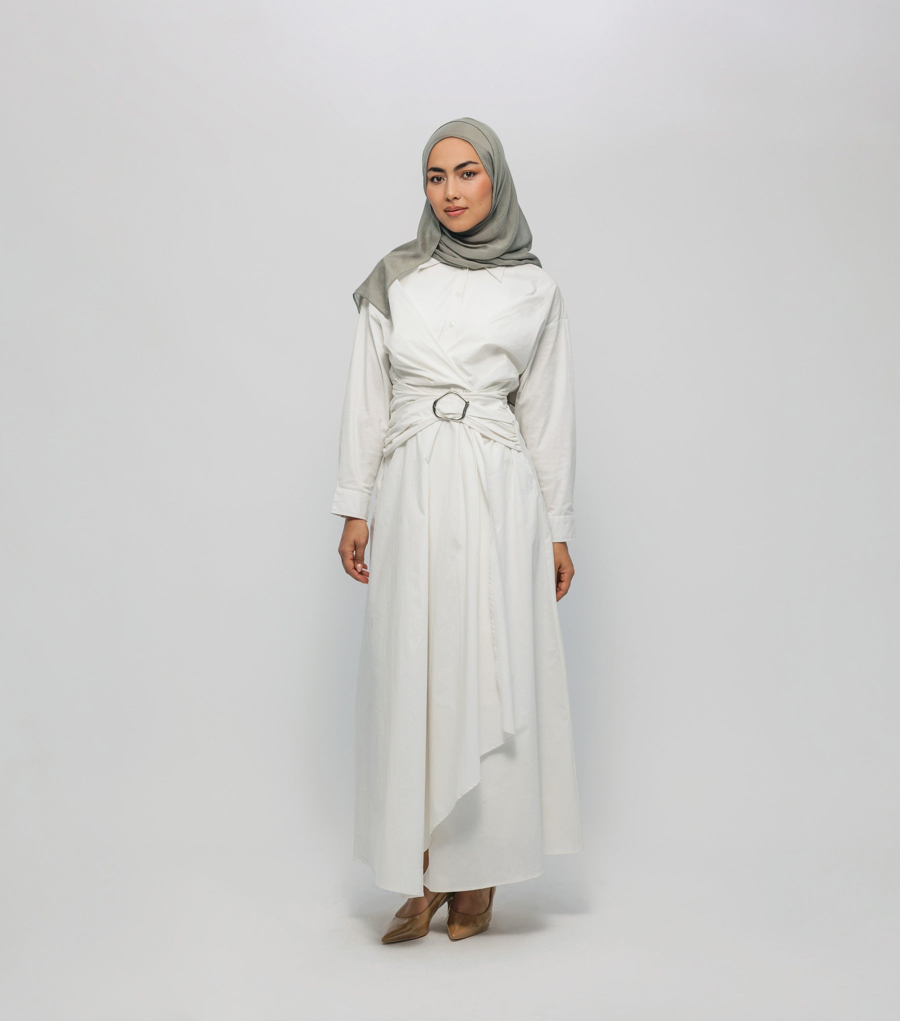 white hijab dress Asymmetric Button Dress