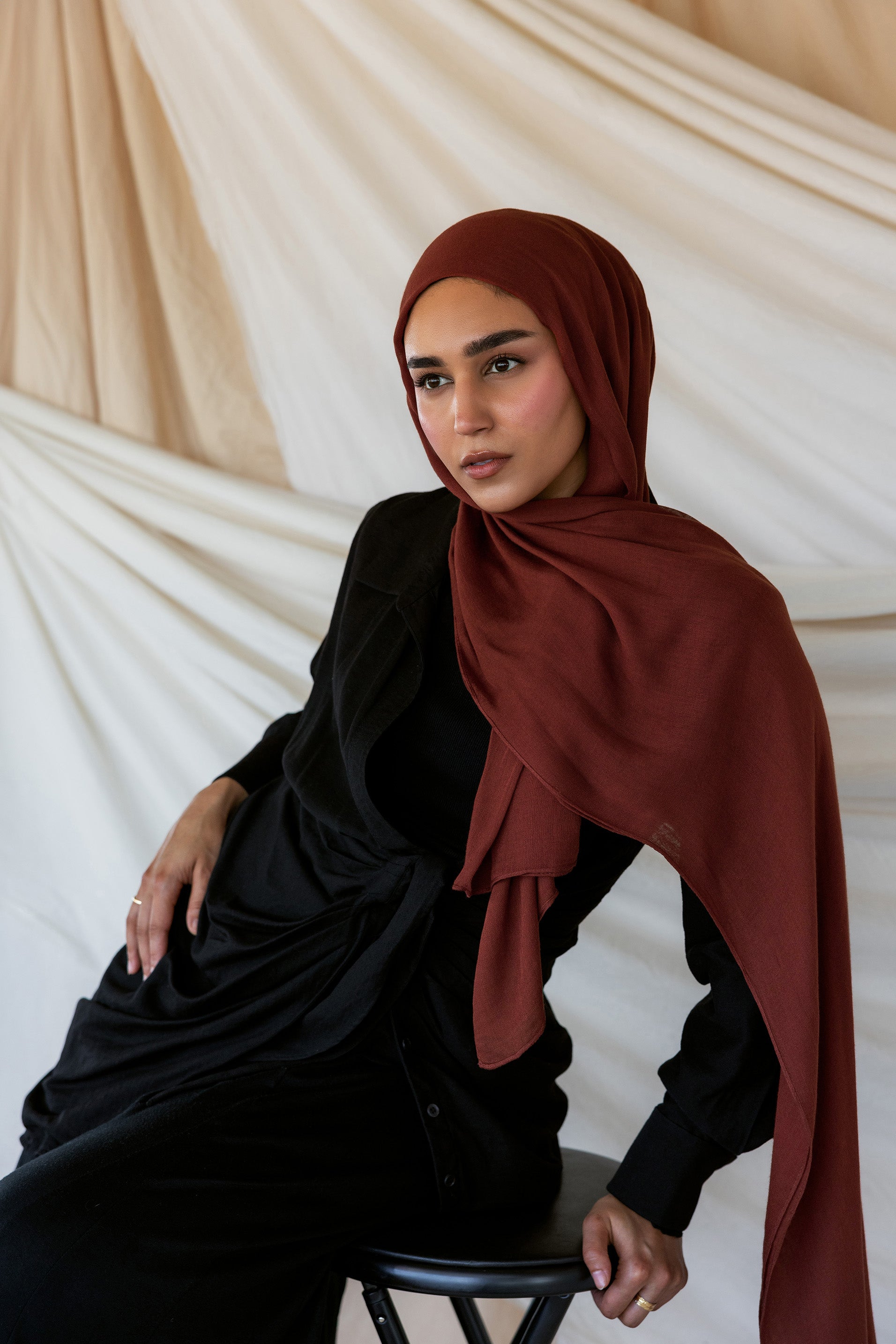 Cozy-colored bamboo hijab by VELA, soft to the touch and easy to wear all day