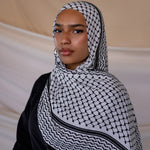 Modal hijab featuring the classic kuffiyeh pattern, designed for meaningful everyday wear.