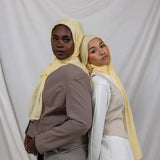 Soft modal hijabs in Yuzu Pie, infused with a playful pop of zesty color and cheerful energy