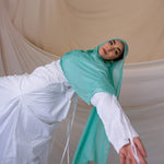 Soft woven hijab by VELA in a serene blue shade, perfect for effortless summer styling.