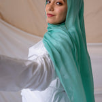 VELA Fairuz Blue hijab in lightweight woven fabric, designed for a soft, breathable feel