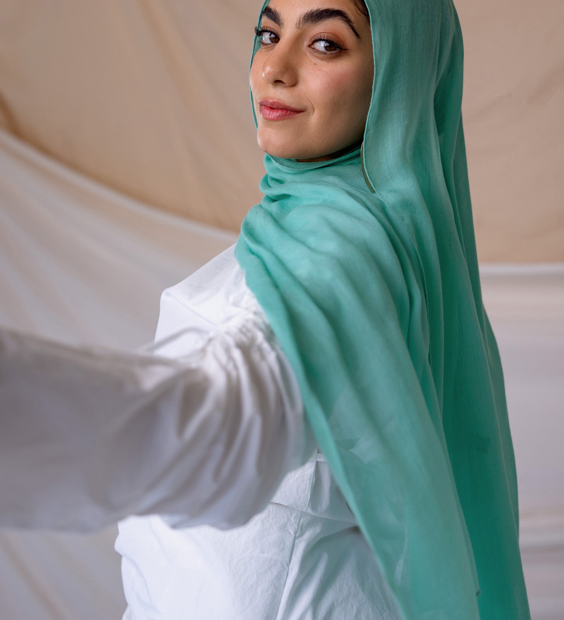 VELA Fairuz Blue hijab in lightweight woven fabric, designed for a soft, breathable feel
