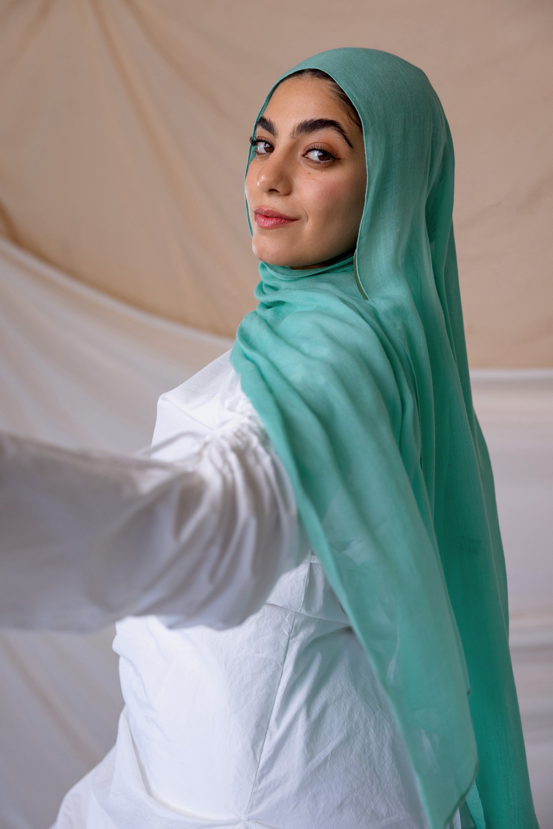 VELA Fairuz Blue hijab in lightweight woven fabric, designed for a soft, breathable feel