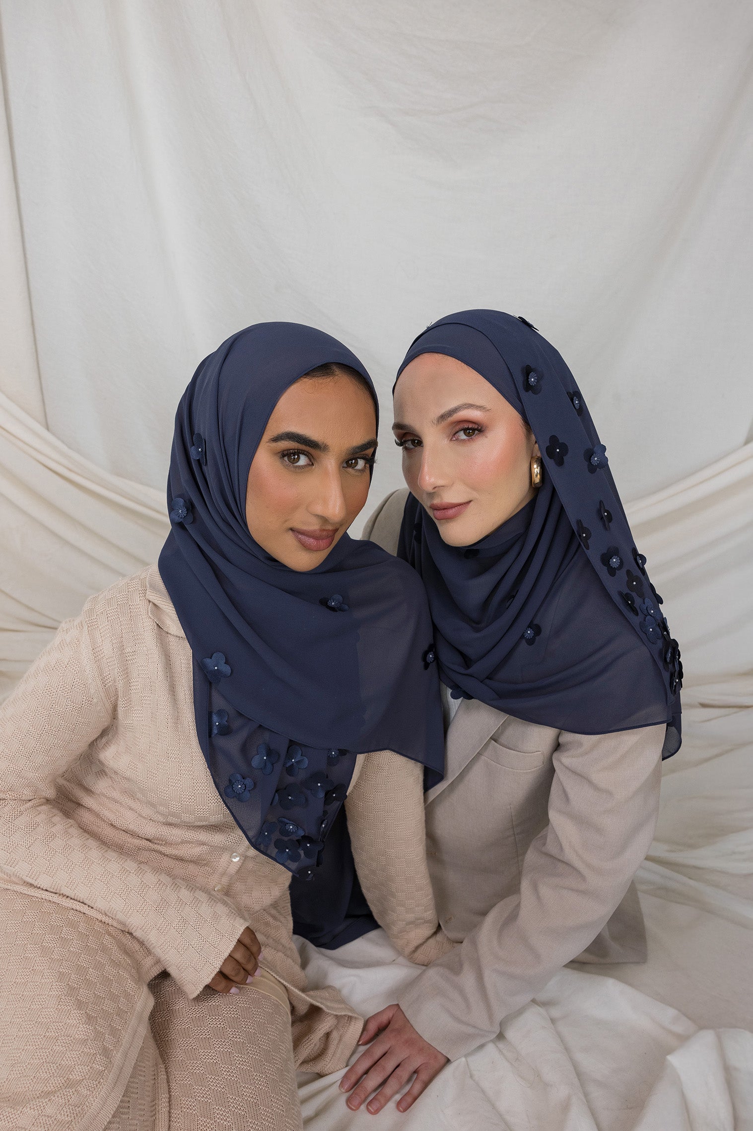 what color hijab goes with navy blue dress Matching Butter Modal Hijab Set