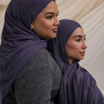 Two Models wearing lightweight hijab with a gentle finish, inspired by watercolor tones