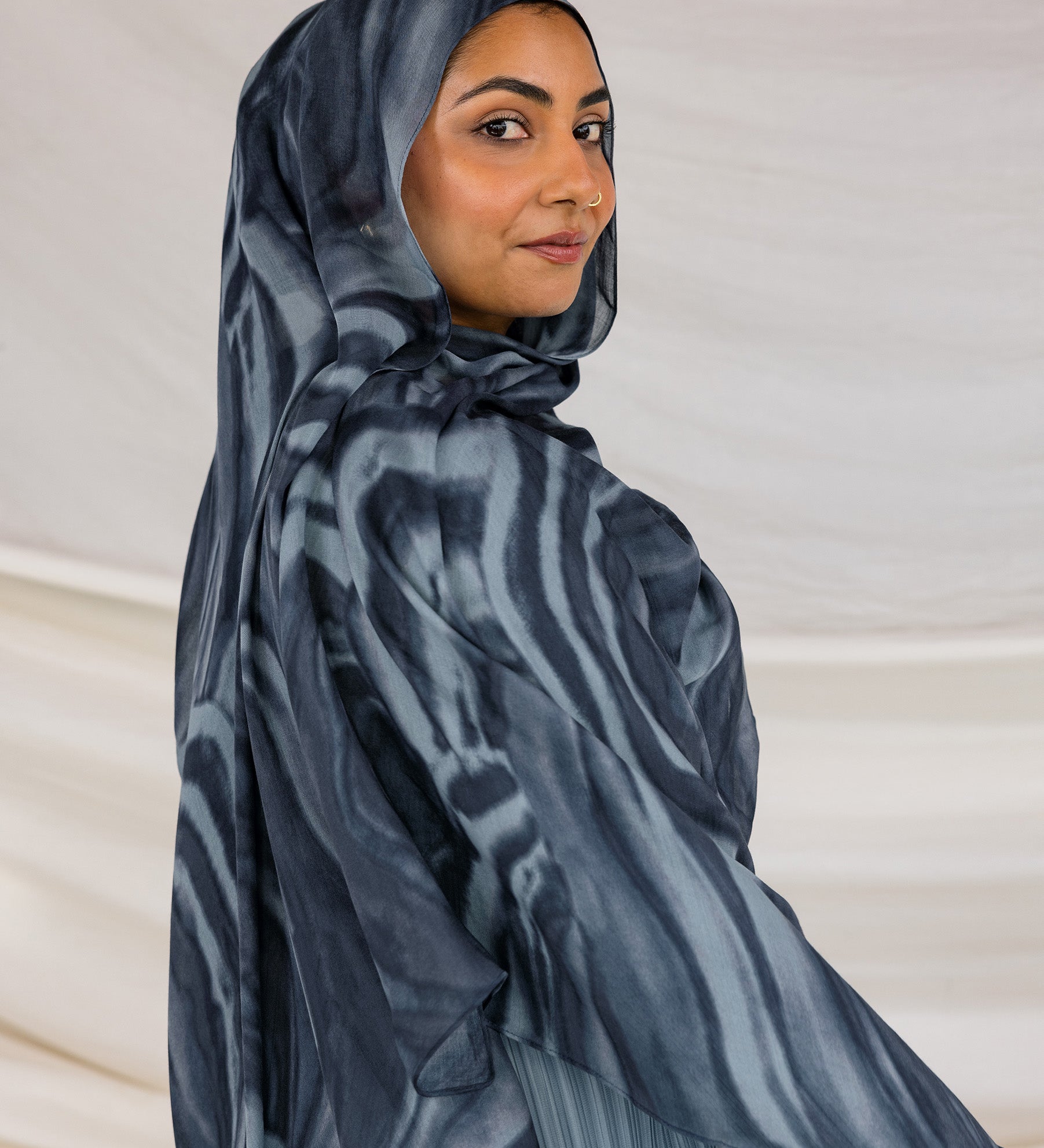 Sediment print hijab made in soft modal, designed for effortless pairing.