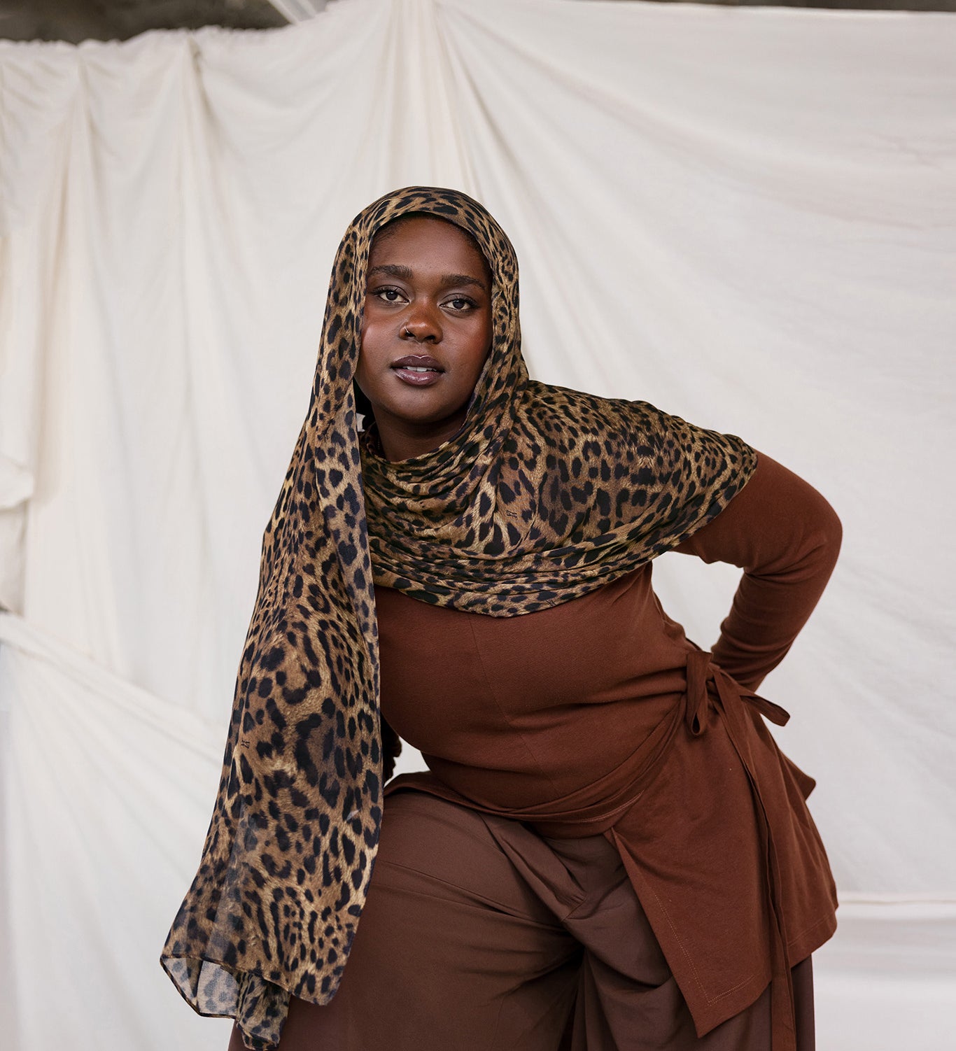Leopard print styled on a model.