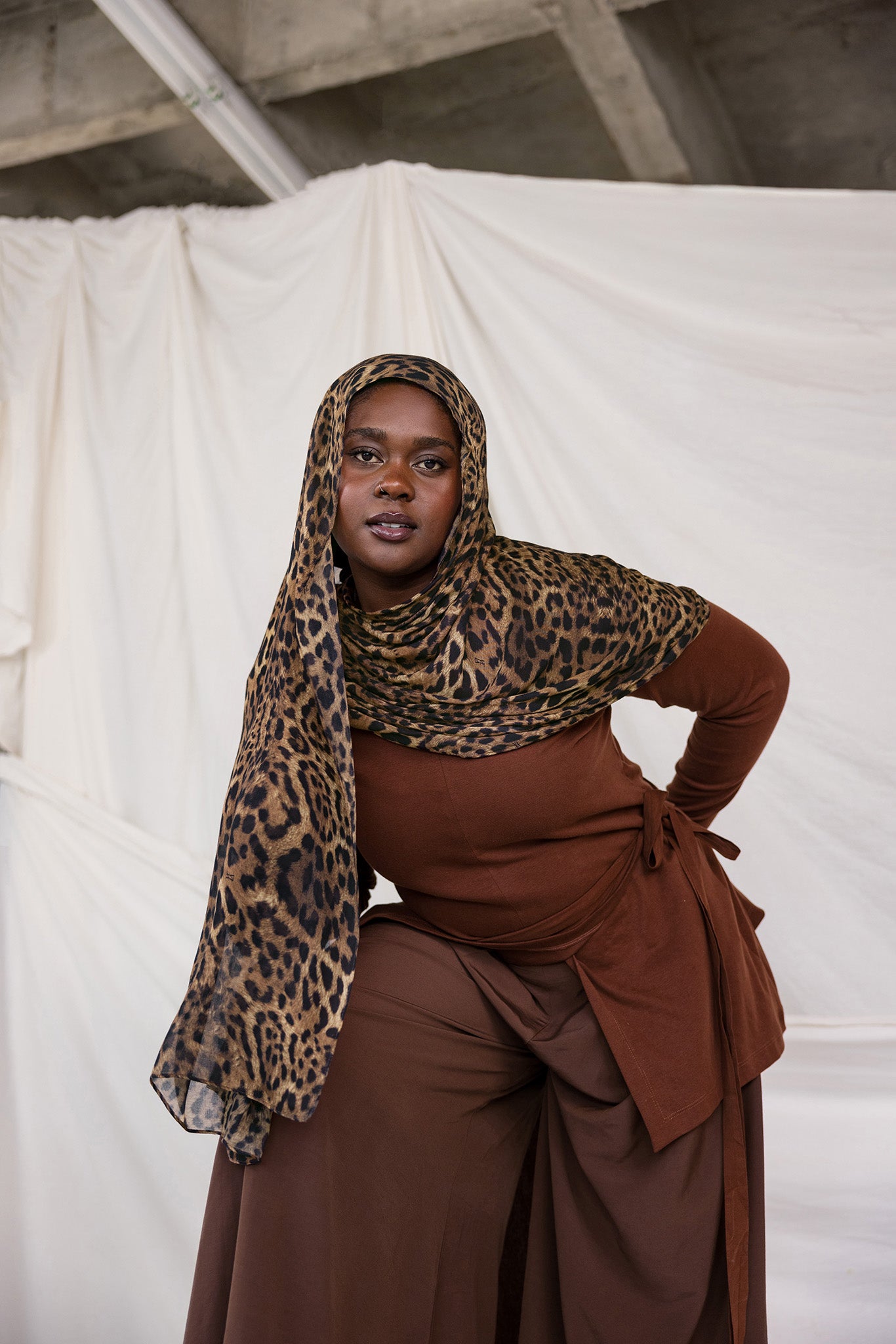 Leopard print styled on a model.