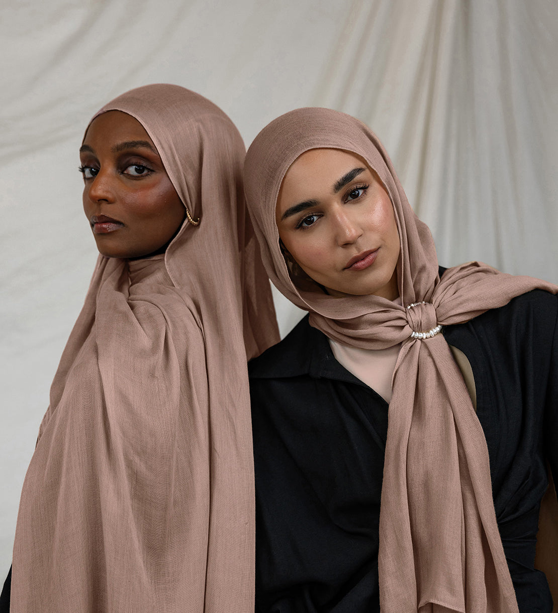 Soft taupe hijab in modal fabric, perfect for styling with anything from pastels to jewel tones.