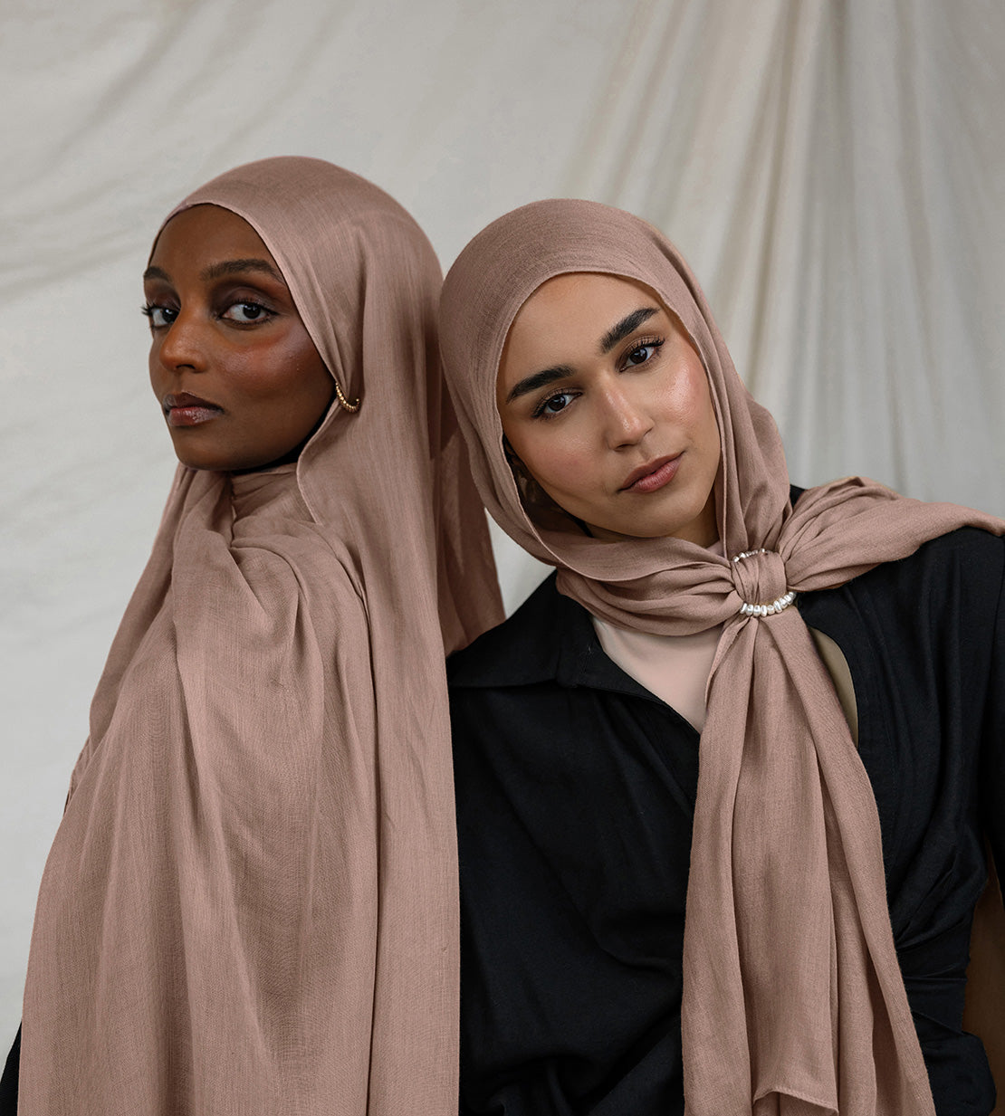 Soft taupe hijab in modal fabric, perfect for styling with anything from pastels to jewel tones.