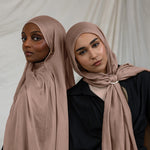Soft taupe hijab in modal fabric, perfect for styling with anything from pastels to jewel tones.
