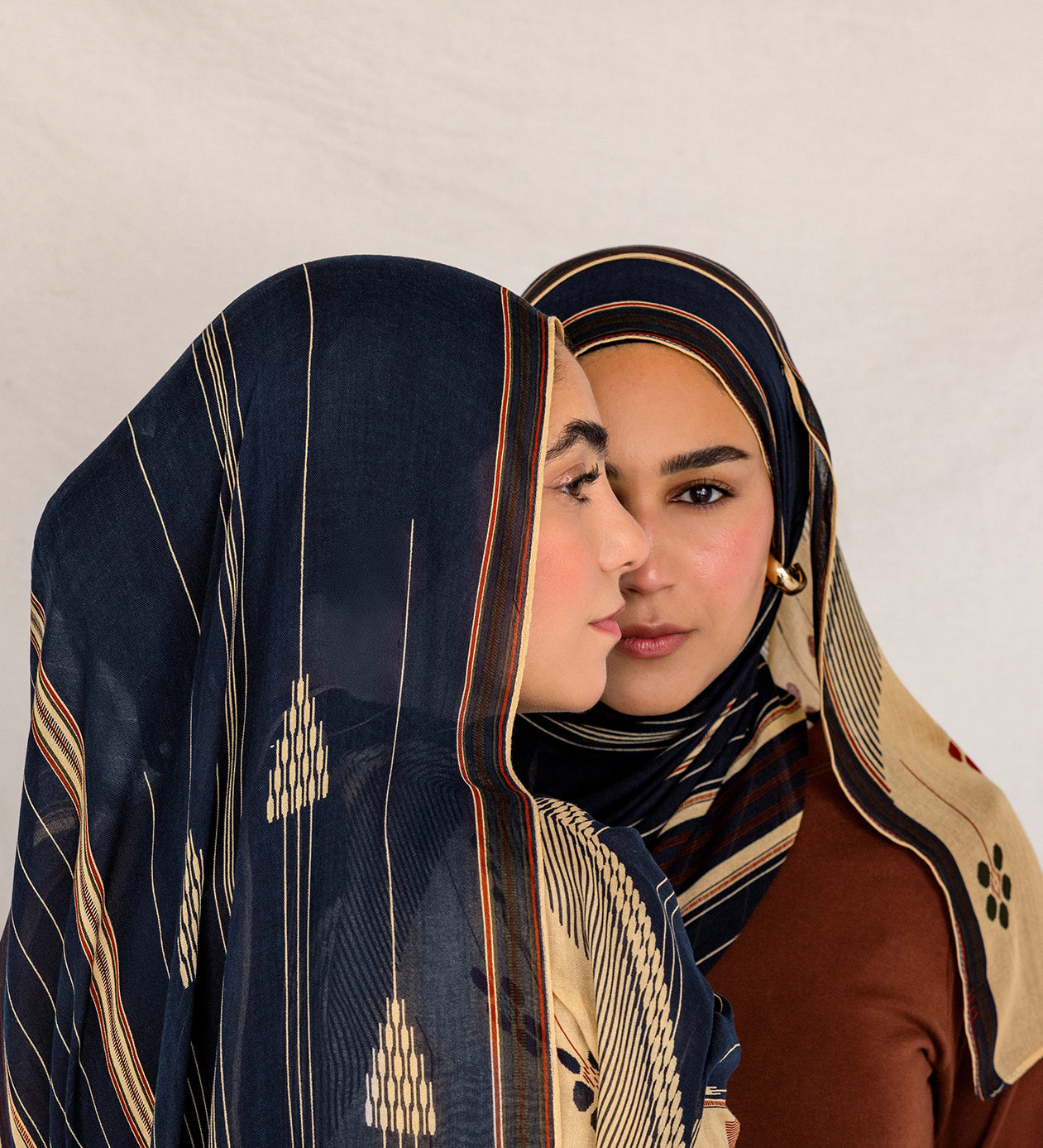 Hijab featuring a story-rich print based on classic Syrian craft traditions.
