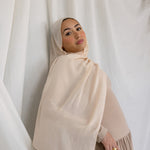 Sand modal hijab by VELA, offering lightweight comfort and a glowing neutral shade for daily wear
