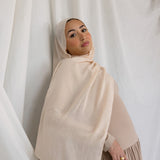 Sand modal hijab by VELA, offering lightweight comfort and a glowing neutral shade for daily wear