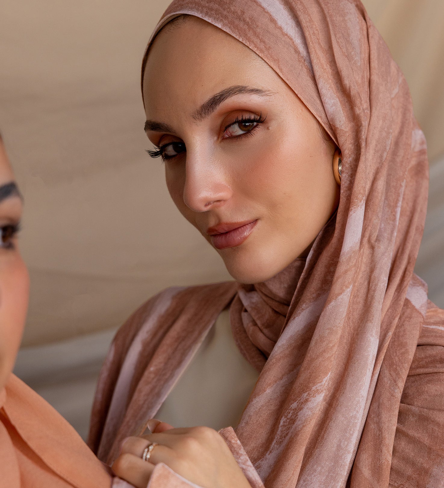 Printed hijab with soft flowing pattern and timeless texture, crafted in breathable fabric