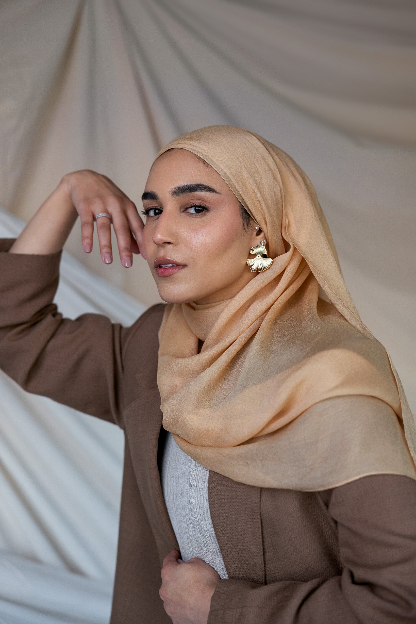 Gold Dust Silk Chiffon Hijab | Pure & Shiny Satin Gold Silk Hijab Vela Gold Dust Silk Chiffon Hijab | Pure & Shiny Satin Gold Silk Hijab Vela