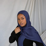 Luxurious modal hijab in Midnight Navy, crafted for a rich drape and classic sophistication
