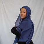 Custom-dyed VELA hijab in Midnight Navy, blending cool-toned richness with breathable modal fabric