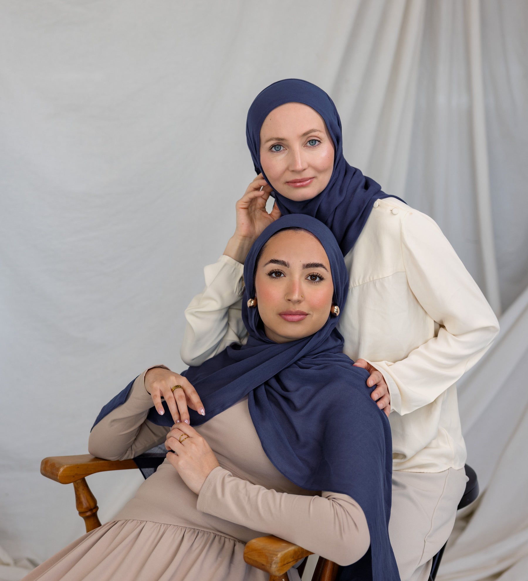 VELA hijabs in a deep navy shade, combining modern polish with a soft, comfortable finish.