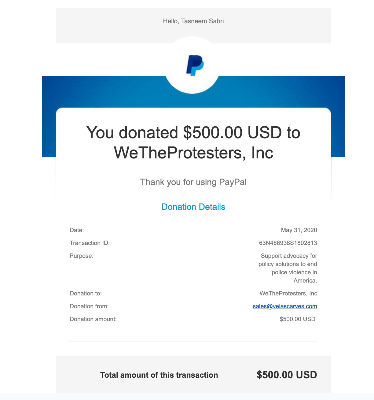 Solidarity Receipt Image