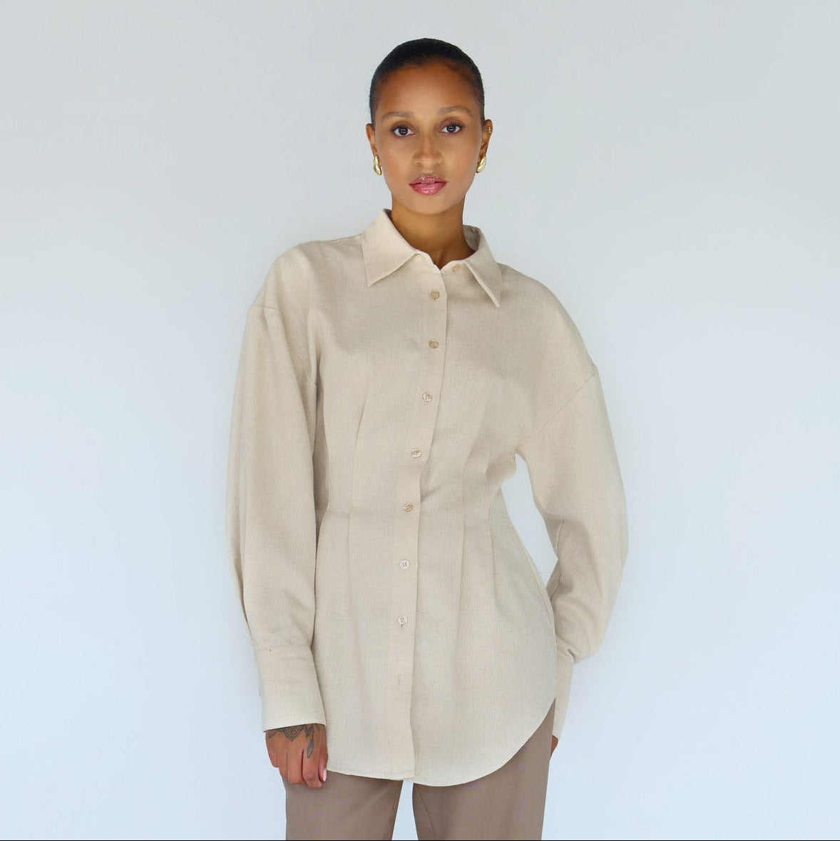 Sculpted Button Up Beige - 2XL Sculpted Button Up Beige - 2XL