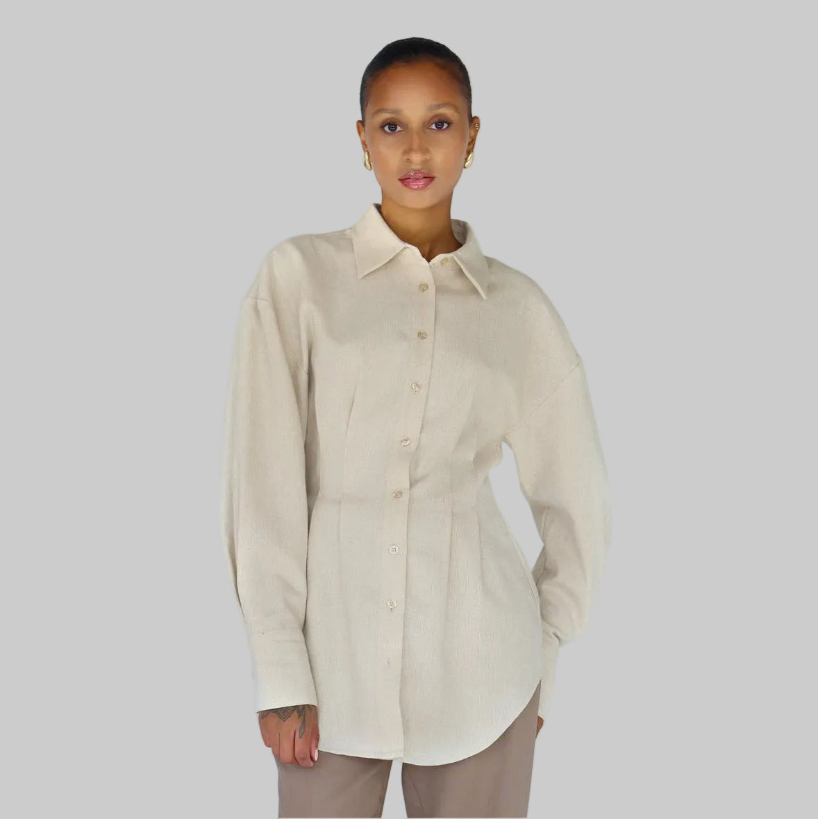 Sculpted Button Up Beige