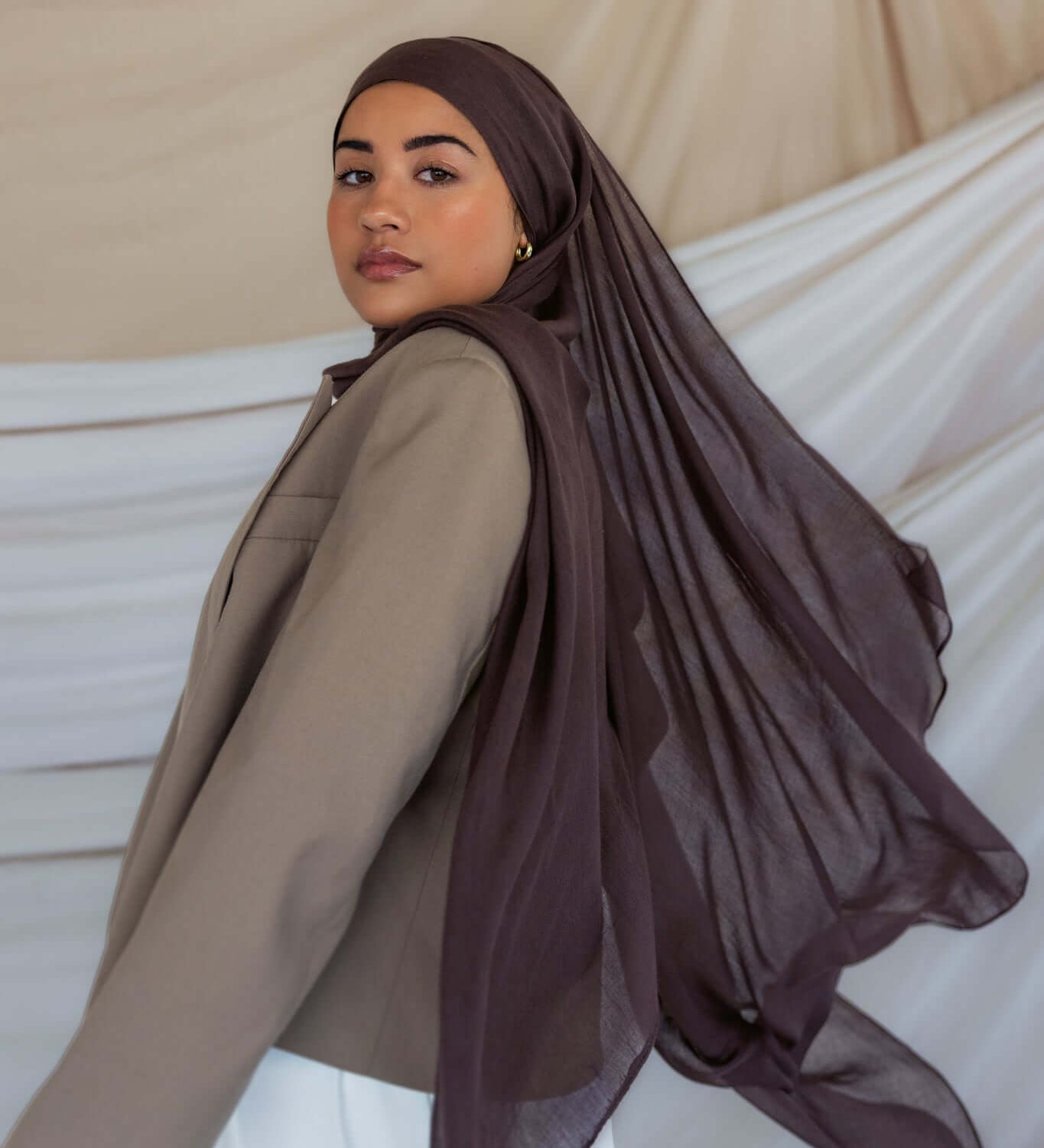Deep Oak modal hijab by VELA, offering a smooth, elegant drape and versatile style
