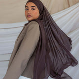 Deep Oak modal hijab by VELA, offering a smooth, elegant drape and versatile style