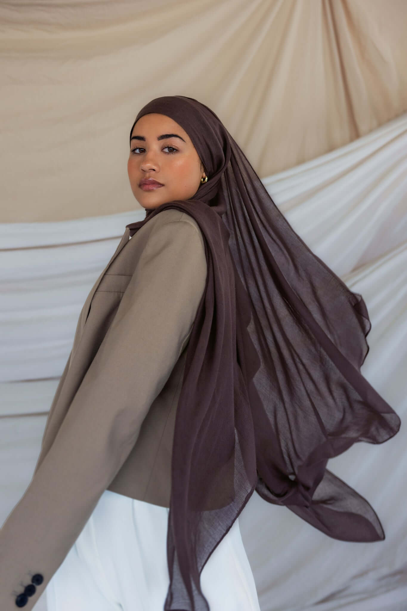 Deep Oak modal hijab by VELA, offering a smooth, elegant drape and versatile style