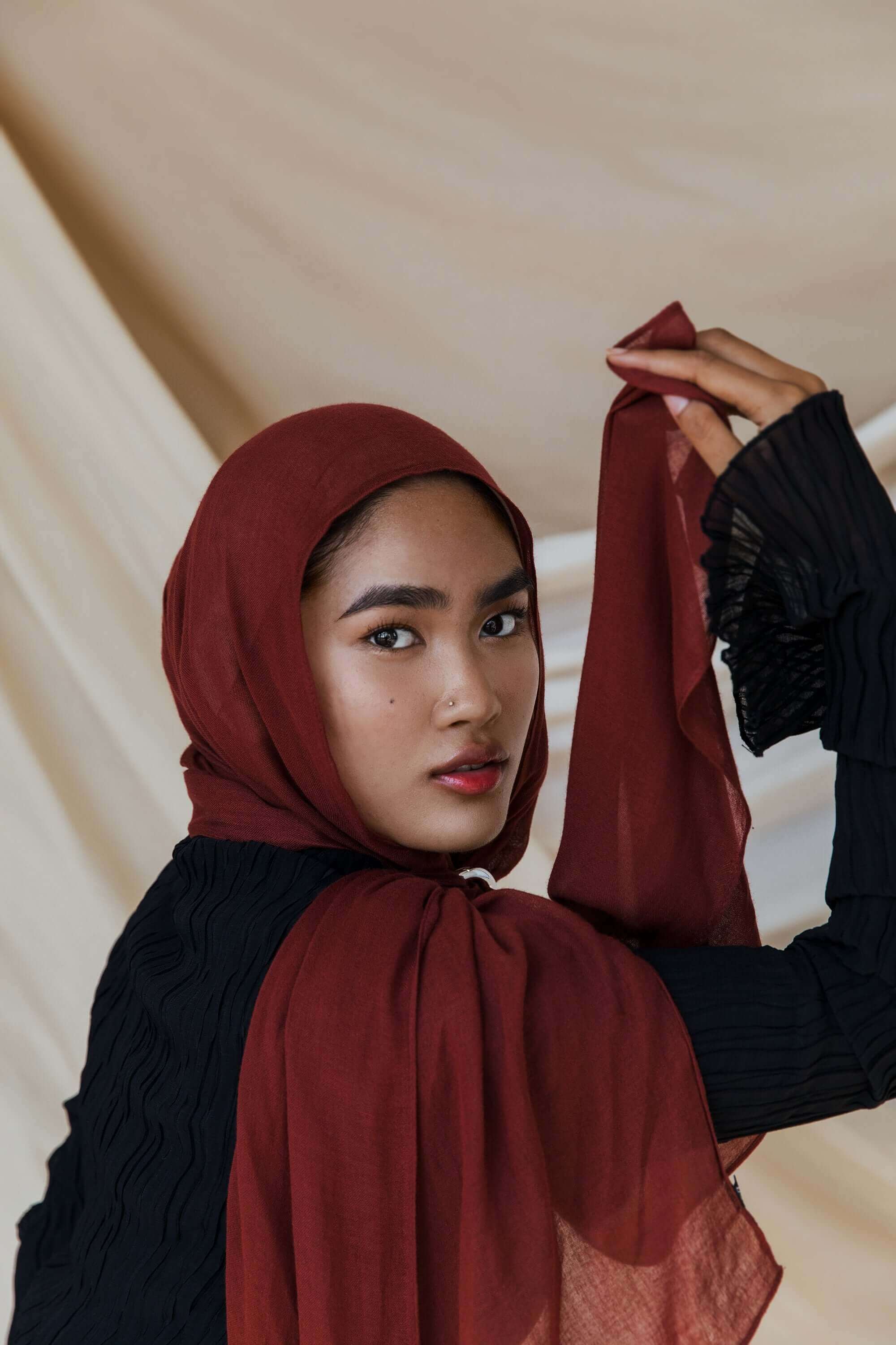 Bamboo fabric hijab in rich amber, perfect for adding warmth to any outfit
