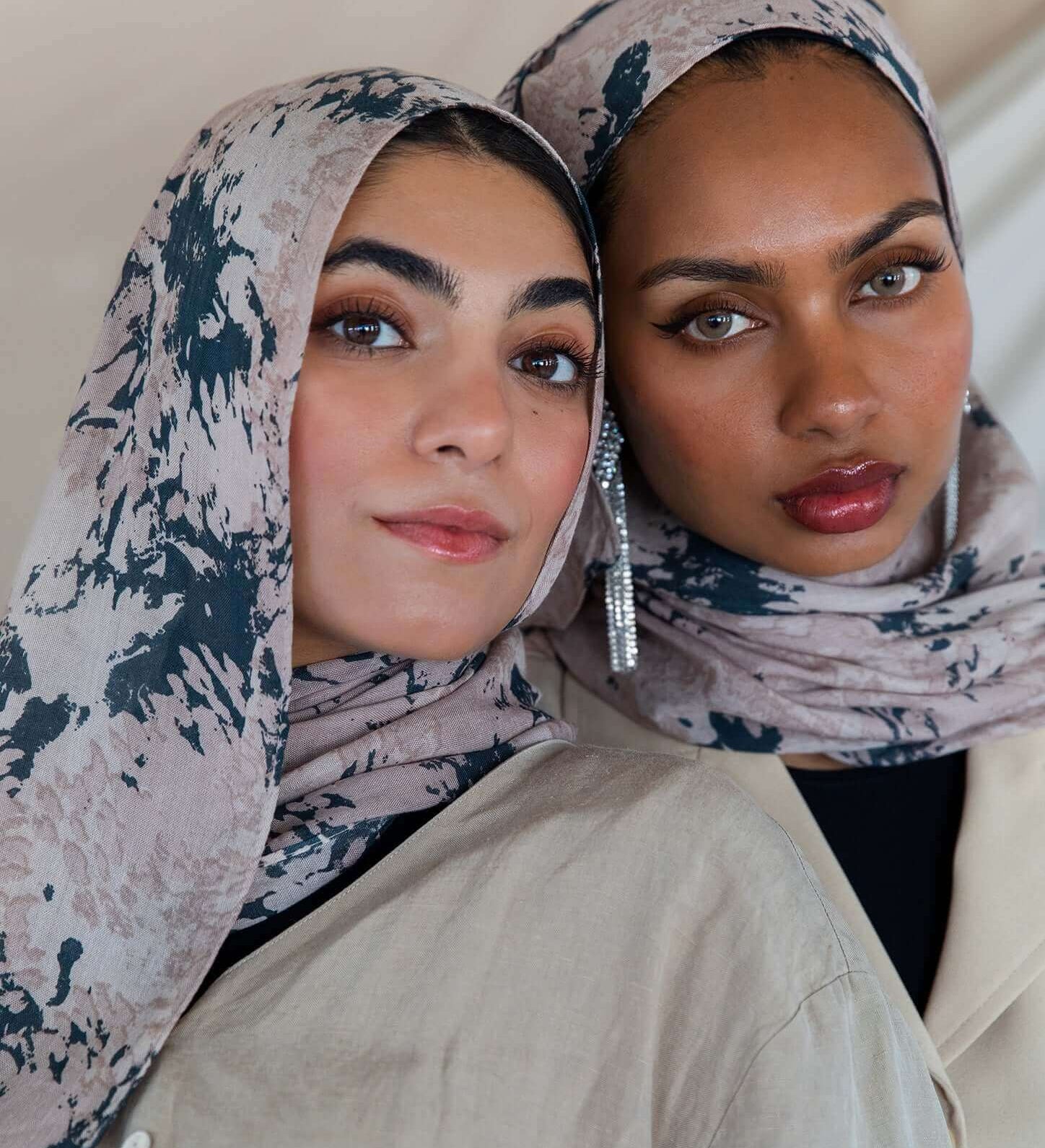 Modal hijab with an abstract camo-inspired print and soft, breathable feel.