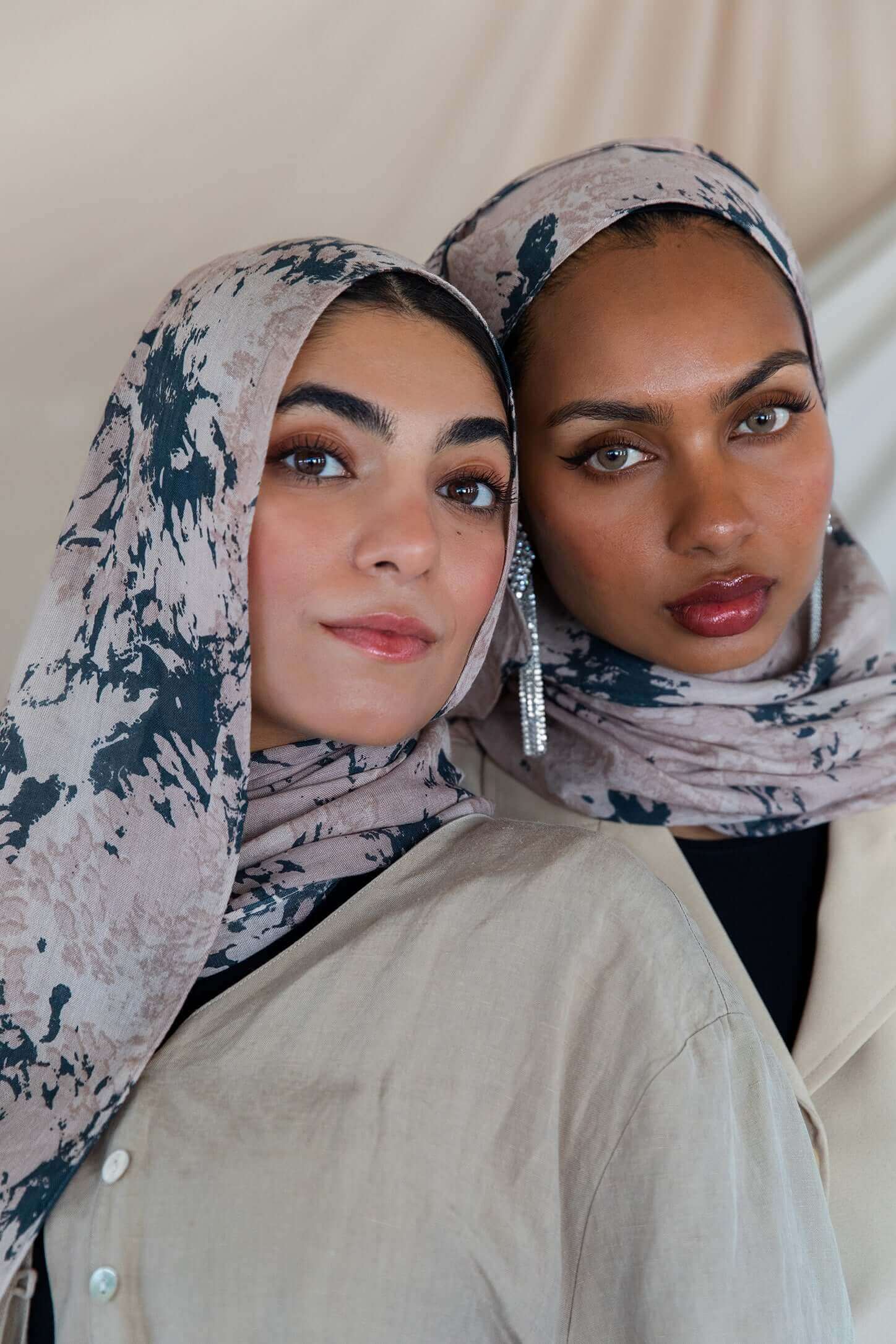 Modal hijab with an abstract camo-inspired print and soft, breathable feel.