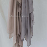 Color comparison of Truffle Mushroom hijab on left and Gravity Grey hijab on right.