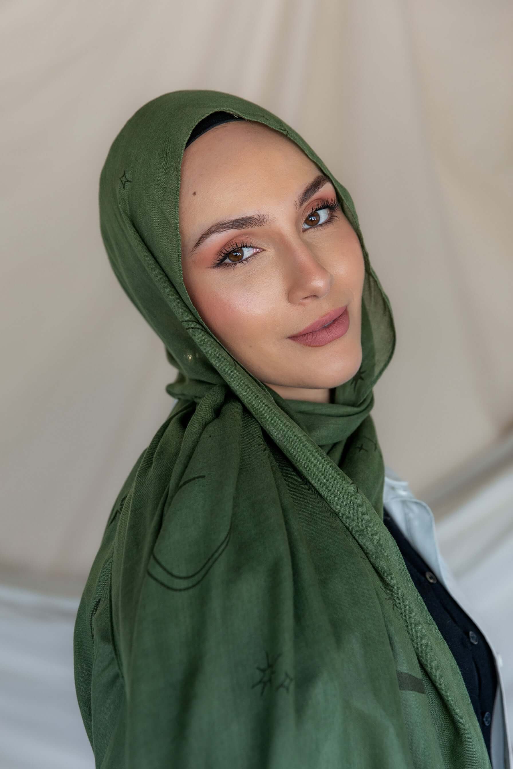 Hijab adorned with moon and star accents, crafted from airy woven modal.