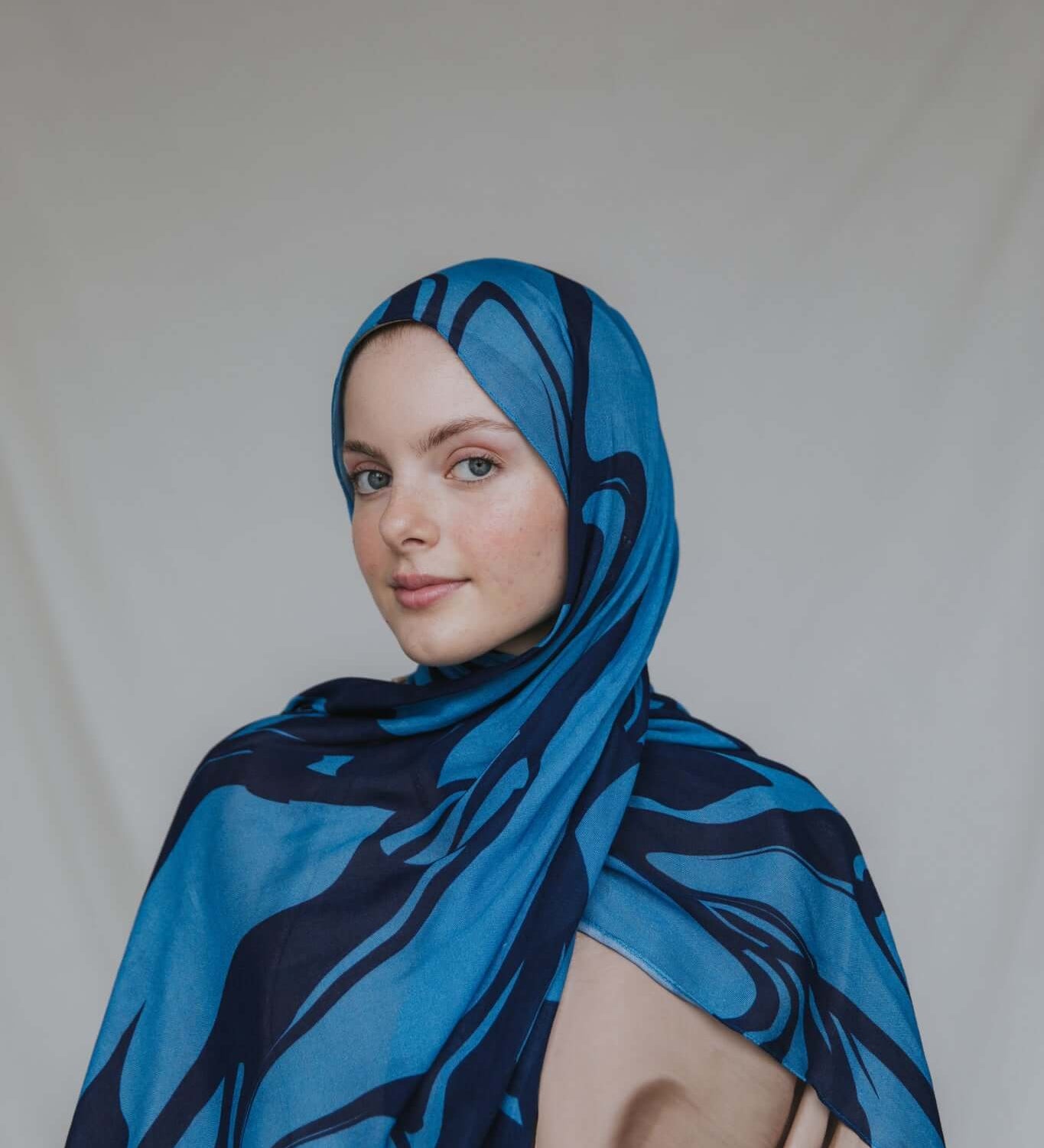Statement print hijab with soft texture and swirling pattern throughout.