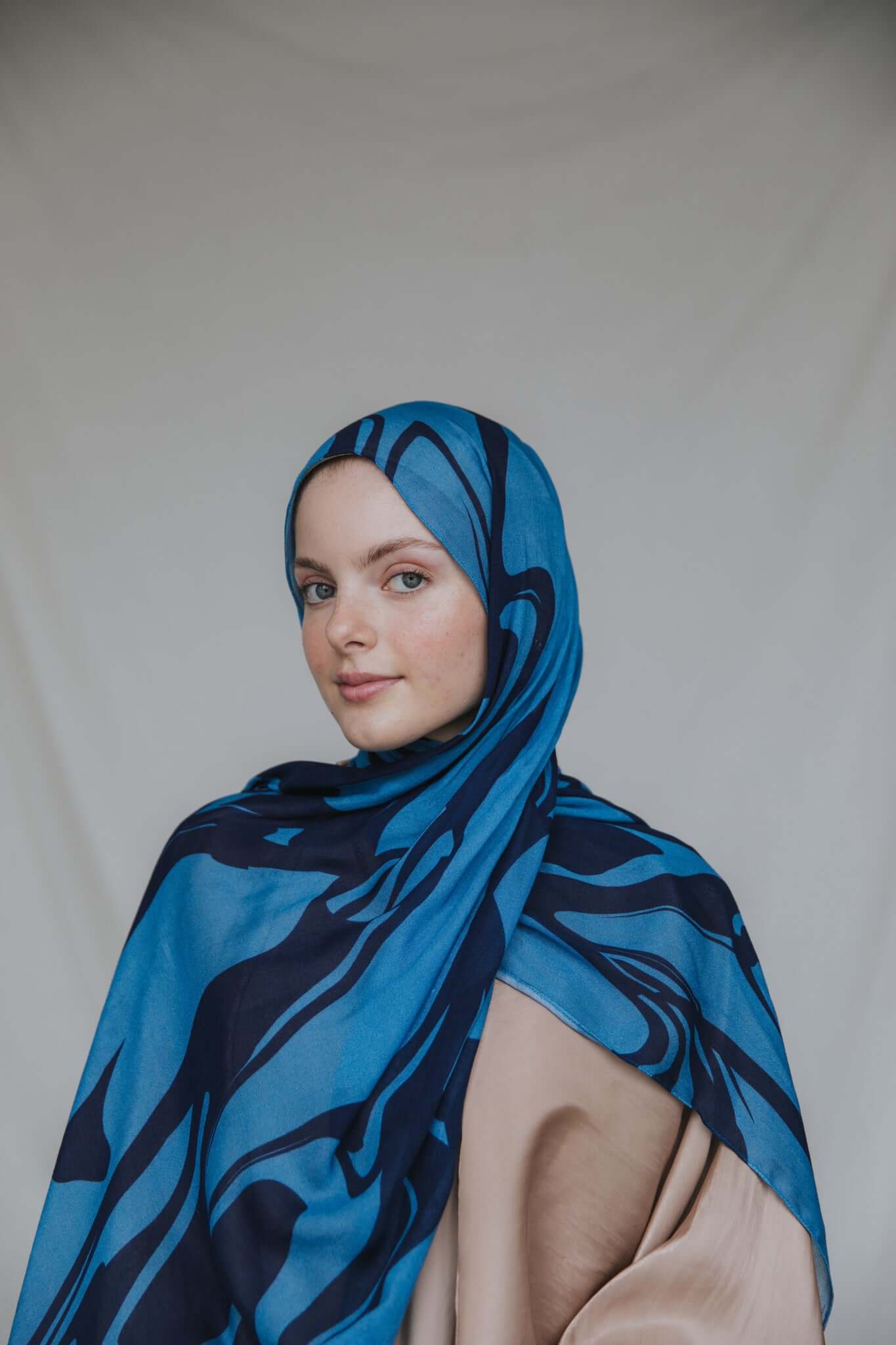 Statement print hijab with soft texture and swirling pattern throughout.