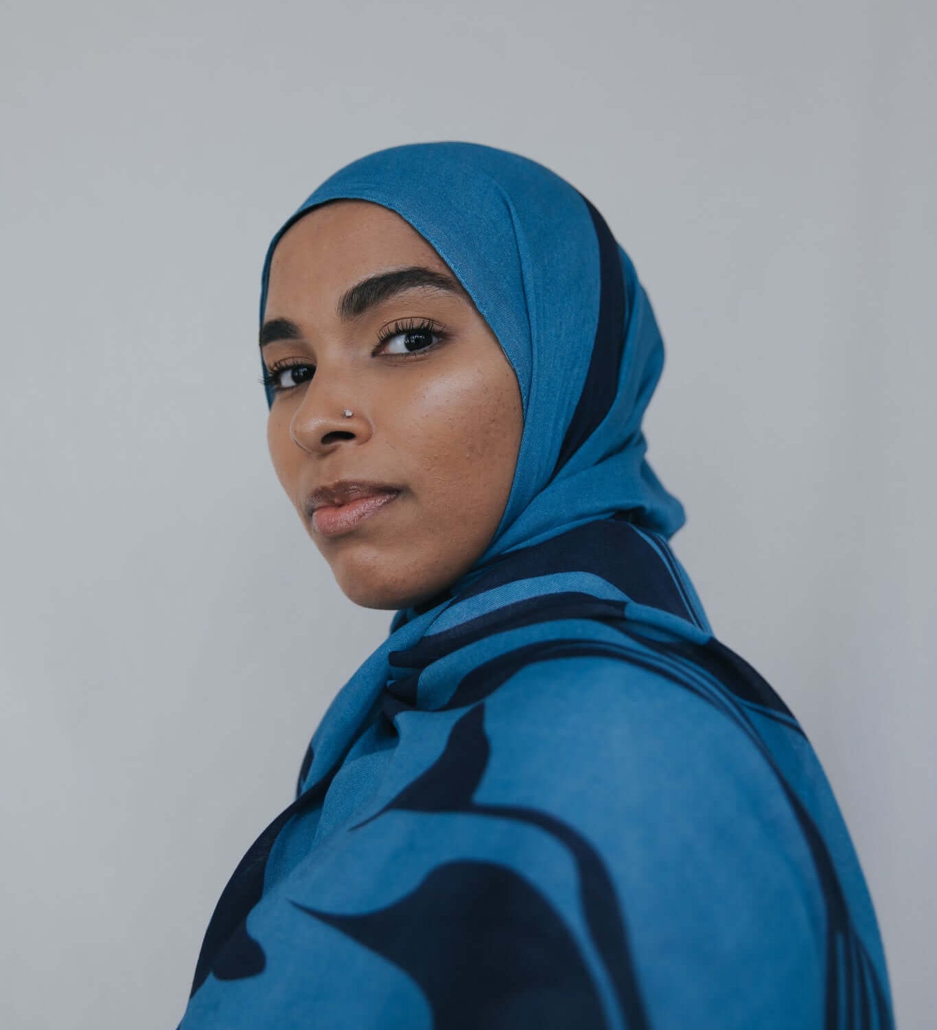 Modal hijab with floating swirl pattern and a fluid, everyday finish