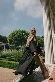 linen pocket abaya black